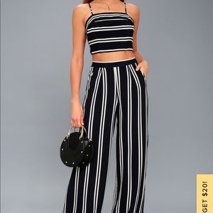 Lulus costal living navy and white stripe two piece set size small